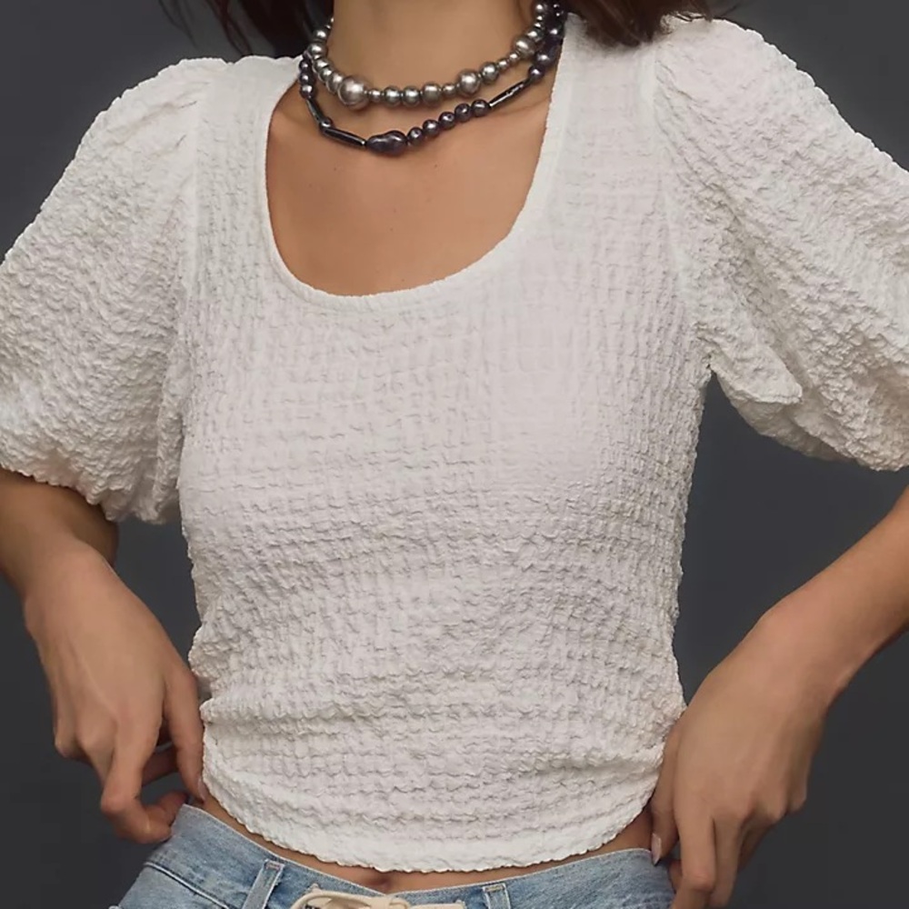 NWT Daniel Rainn White Textured Balloon Sleeved Women's Top